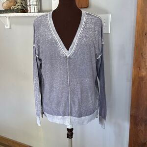Sundance Cece V neck cotton sweater size medium gray lightweight sun washed boho